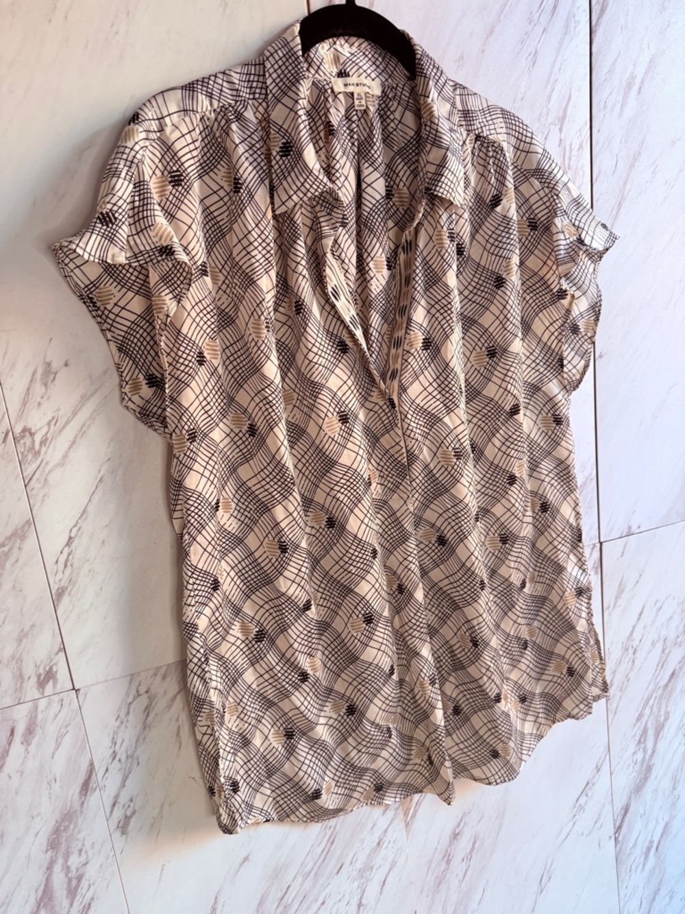 3/$60 Max Studio Geometric Print Half Button Short Sleeve Blouse SZ XL